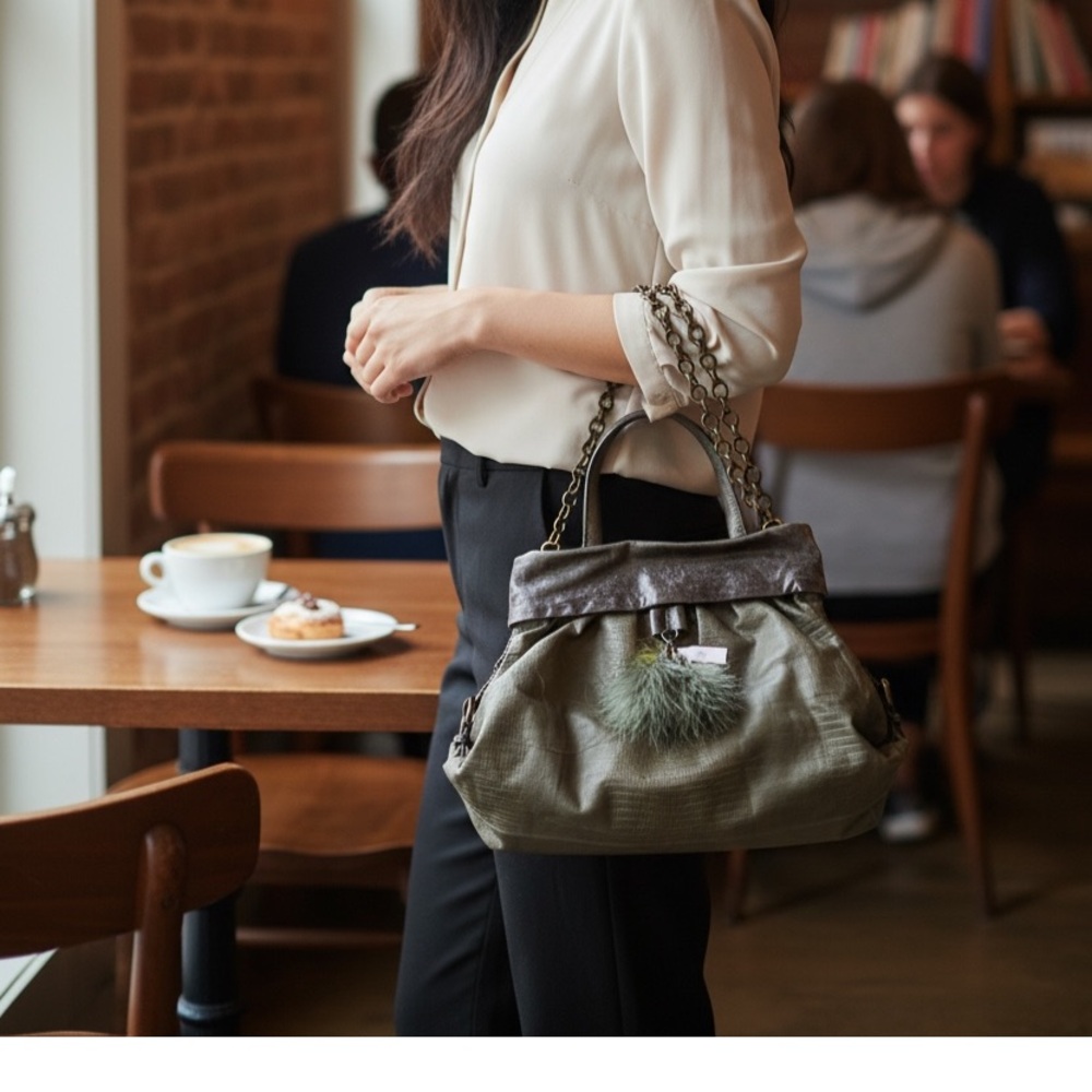 Worth vintage leather shoulder satchel   made in Italy Olive Green leather.